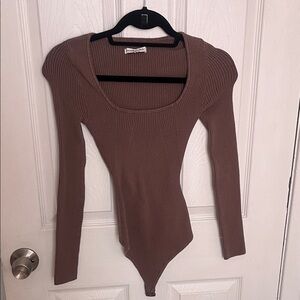 Abercrombie & Fitch Taupe Ribbed Sweater Bodysuit